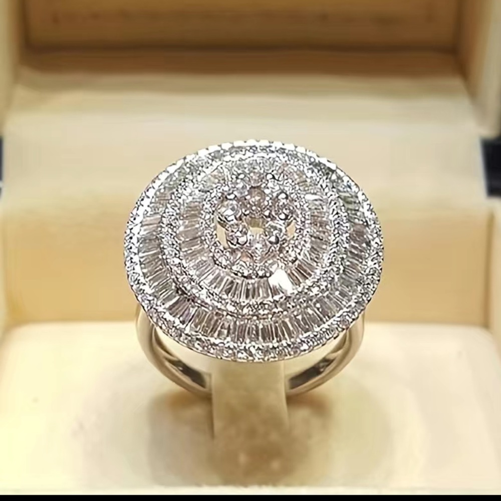 Cocktail Zircon Round Luxury Silver tone, Engagement, Wedding, Anniversary Ring